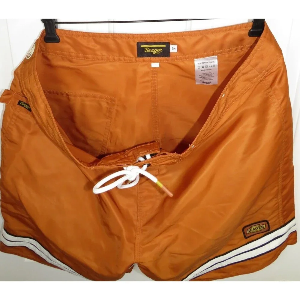 Seager Co. Dos Rayos Swim Trunk Boardshorts Size 34 Burnt Gold 7.5